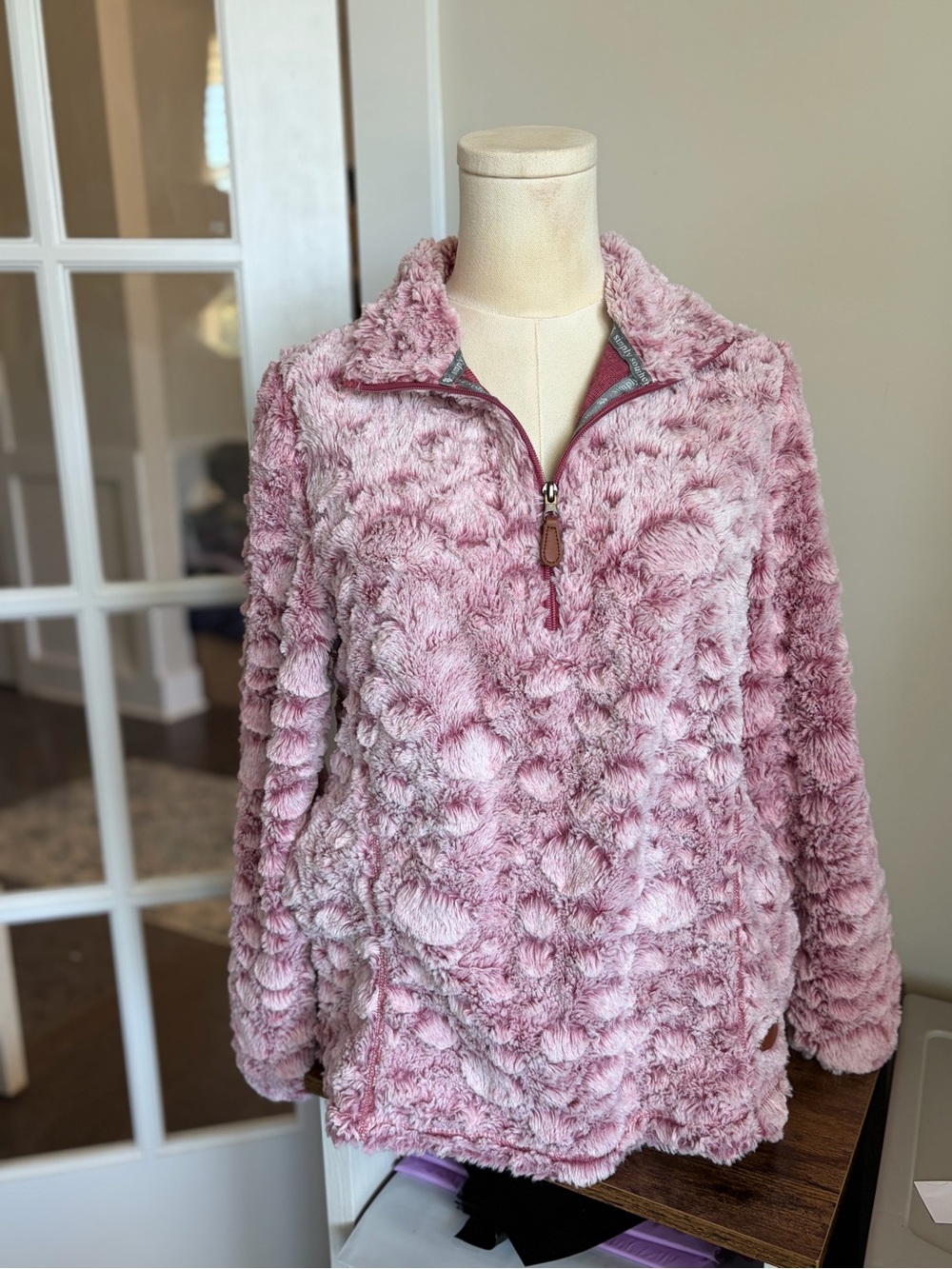 Simply Southern Plush Half-Zip Teddy Jacket in Dusty Rose
